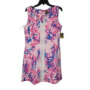 Taylor Dress Summer Sleeveless Size 14 Stretch Casual Shift Pink Blue Geometric